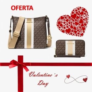 Kit Michael Kors Brown and Gold Stripe Bag and Wallet